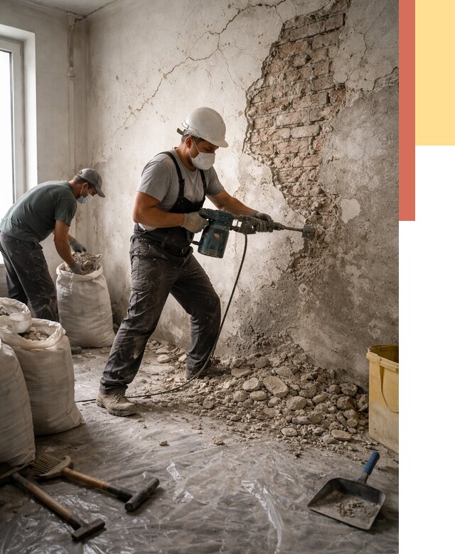 Демонтаж штукатурки со стен в Павлово от 7299 руб/м² — быстро и недорого | ОТДЕЛОЧНИК-Пвв