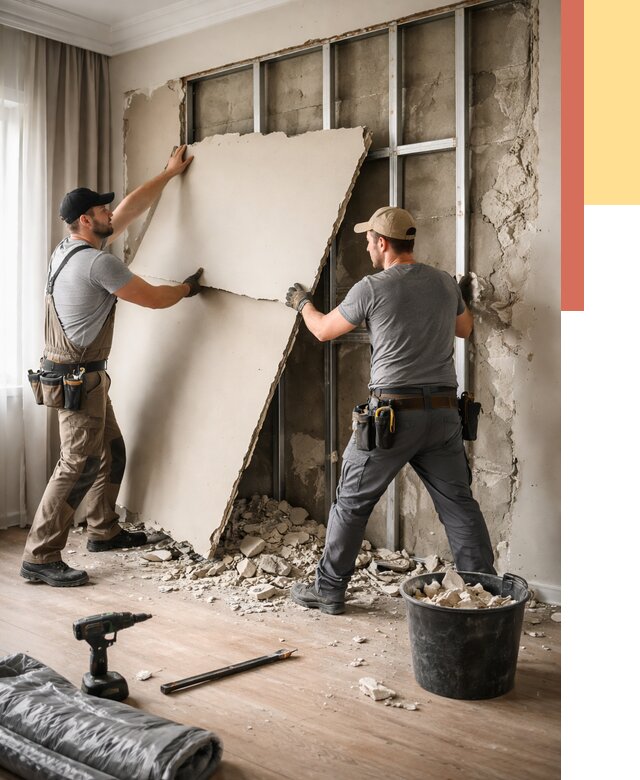 Демонтаж гипсокартона со стен в Павлово от 355 руб. — услуги демонтажа | ОТДЕЛОЧНИК-Пвв