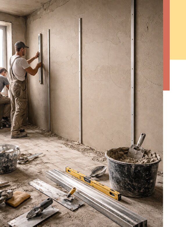 Штукатурка стен по маякам в Павлово от 5575 руб./м² — выравнивание под ключ | ОТДЕЛОЧНИК-Пвв