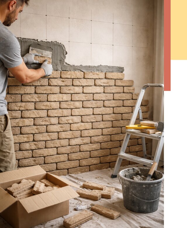 Монтаж декоративного кирпича в Павлово от 3244 руб./м² — быстро и недорого | ОТДЕЛОЧНИК-Пвв