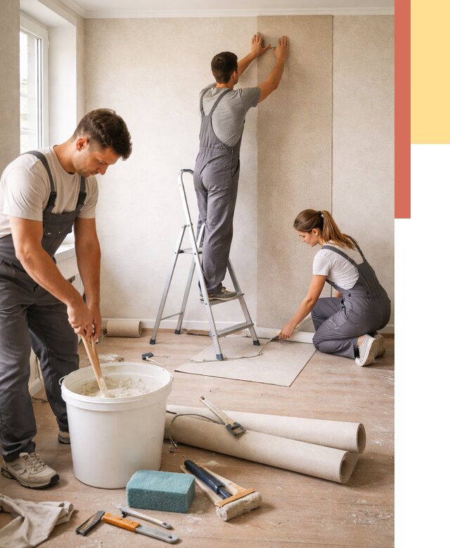 Оклейка стен обоями в Павлово от 3548 руб/м2 — быстро и недорого | ОТДЕЛОЧНИК-Пвв