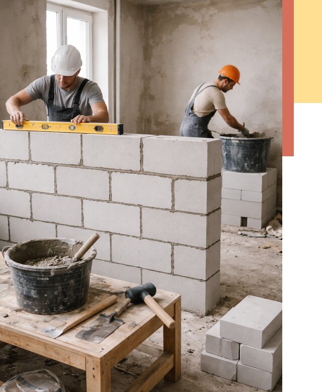 Кладка перегородок из газобетона в Павлово от 3244 руб. под ключ | ОТДЕЛОЧНИК-Пвв