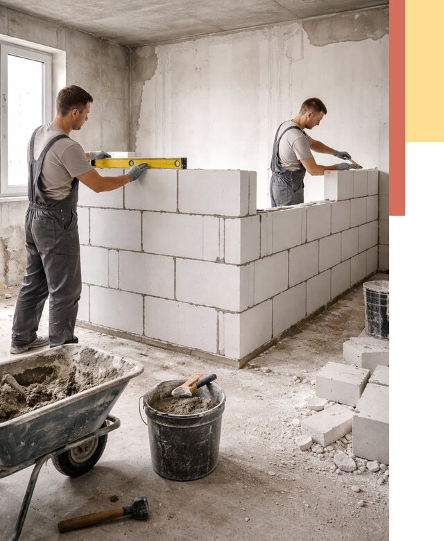 Кладка перегородок из ПГП в Павлово от 2534 руб./м2 — монтаж и возведение под ключ | ОТДЕЛОЧНИК-Пвв