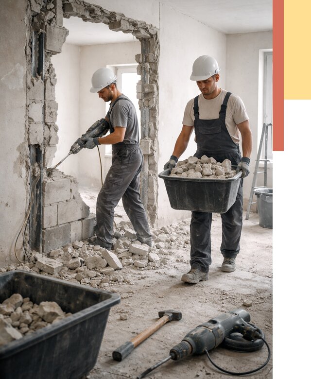 Демонтаж блоковых перегородок в Павлово от 3801 руб. — быстро и недорого | ОТДЕЛОЧНИК-Пвв