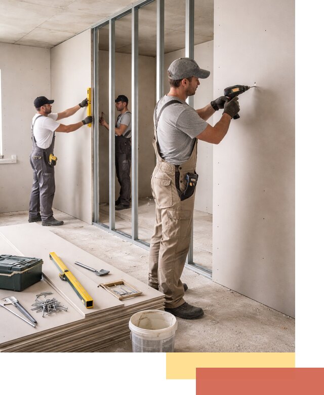 Однослойная перегородка из гипсокартона в Павлово под ключ, монтаж и отделка