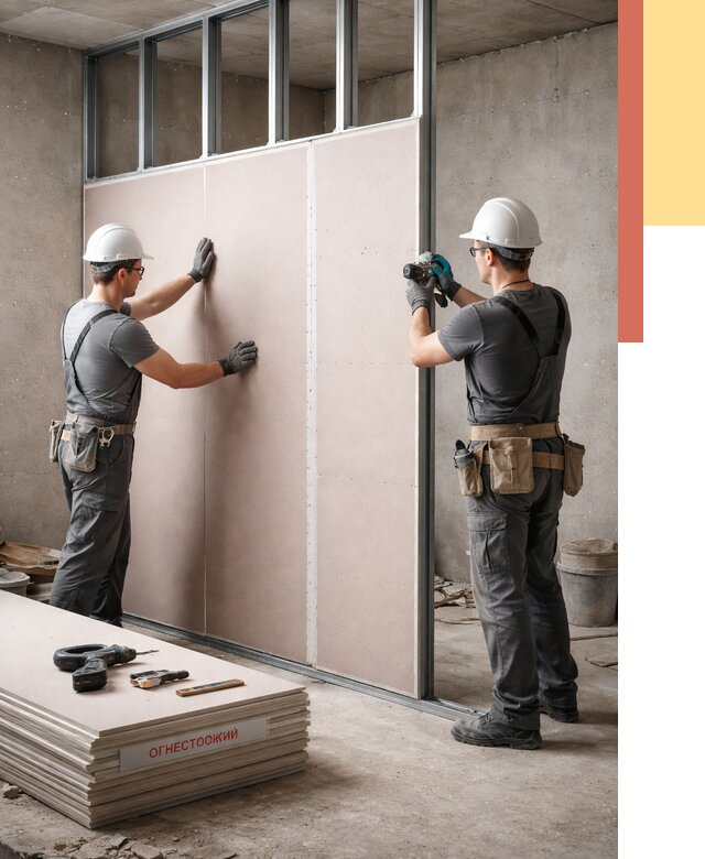 Перегородка из огнестойкого гипсокартона в Павлово от 1875 руб. под ключ | ОТДЕЛОЧНИК-Пвв