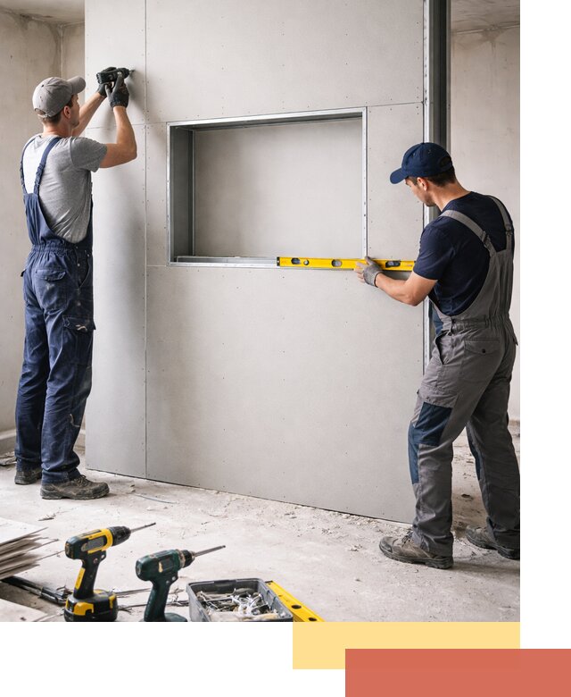 Перегородка из гипсокартона с нишей под декор в Павлово