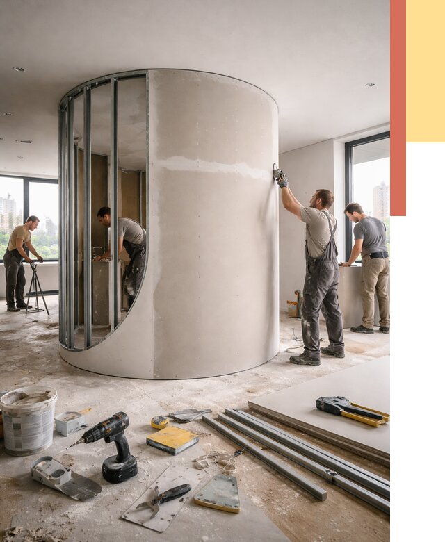 Радиусная перегородка из гипсокартона в Павлово от 2940 руб. под ключ | ОТДЕЛОЧНИК-Пвв