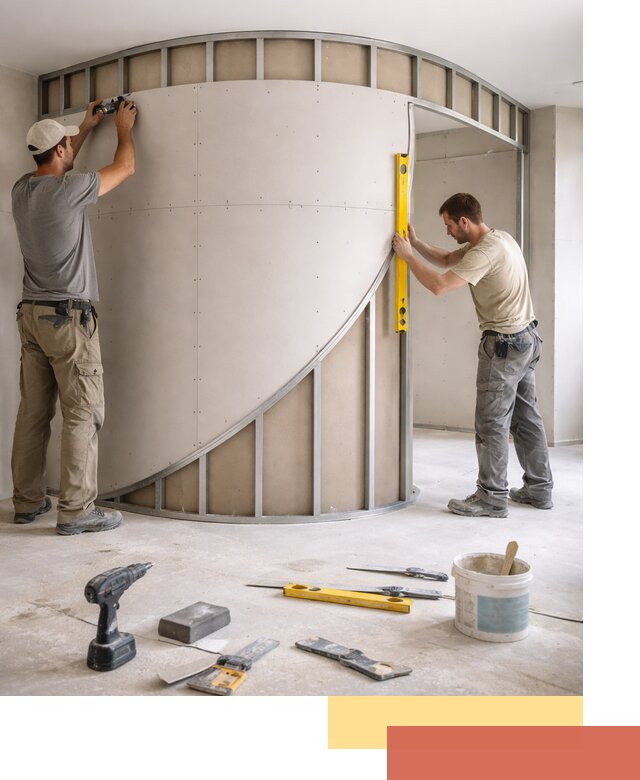 Радиусная перегородка из гипсокартона в Павлово под ключ