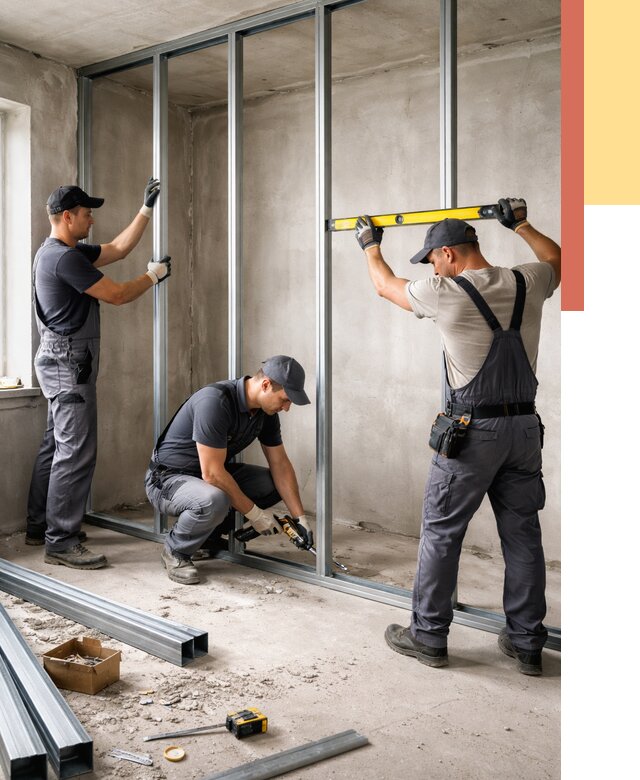 Монтаж каркаса перегородки из профиля в Павлово от 760 руб. | ОТДЕЛОЧНИК-Пвв