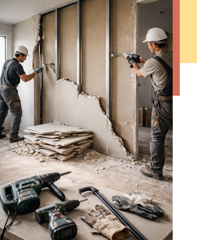 Демонтаж перегородки из гипсокартона в Павлово от 1216 руб. быстро и недорого | ОТДЕЛОЧНИК-Пвв