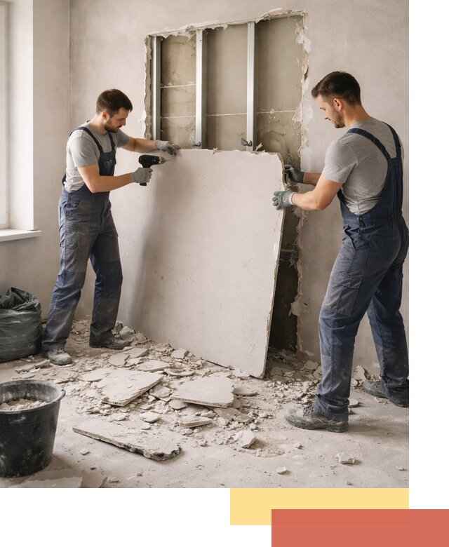 Демонтаж перегородки из гипсокартона в Павлово быстрый и аккуратный