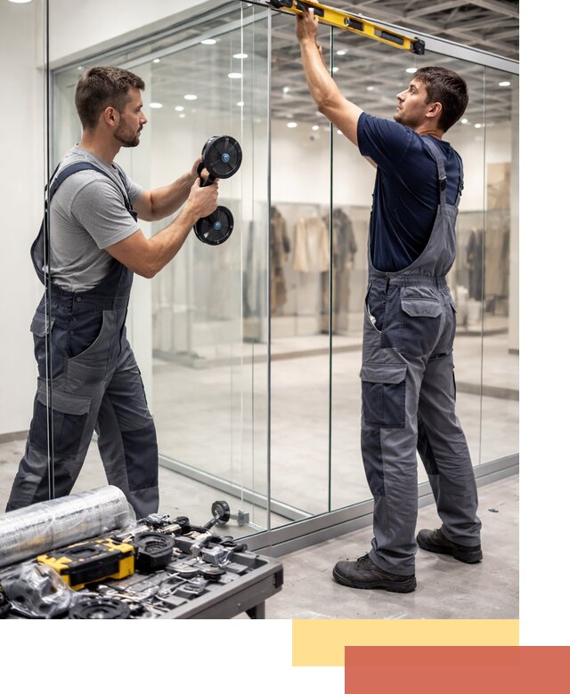 Стеклянные перегородки для магазинов в Павлово — монтаж и установка