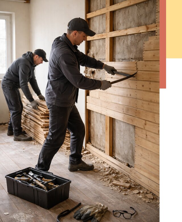 Демонтаж вагонки в Павлово от 3852 руб/м2 — быстро и недорого | ОТДЕЛОЧНИК-Пвв