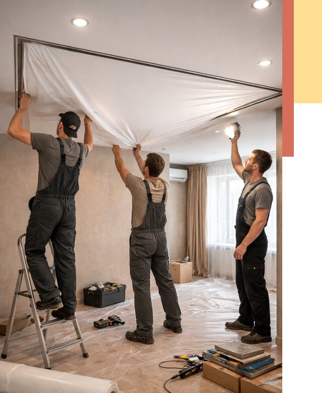 Монтаж ПВХ натяжного потолка в Павлово от 3548 руб. под ключ | ОТДЕЛОЧНИК-Пвв