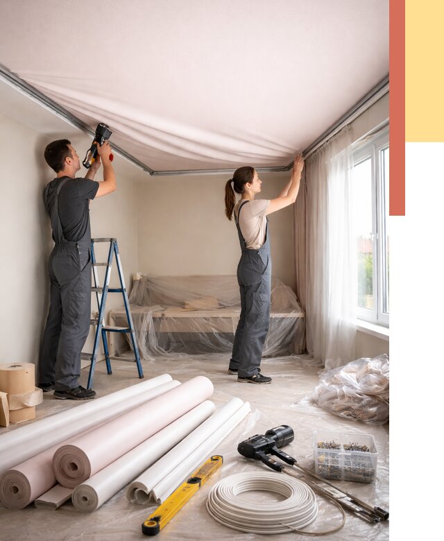 Монтаж цветного натяжного потолка в Павлово от 4258 руб/м² — быстро и недорого | ОТДЕЛОЧНИК-Пвв