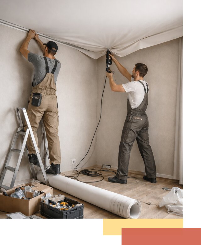 Монтаж цветного натяжного потолка в Павлово за один день