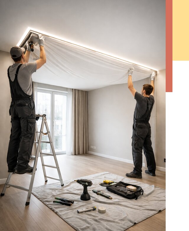 Монтаж парящего натяжного потолка в Павлово от 4562 руб. быстро и недорого | ОТДЕЛОЧНИК-Пвв