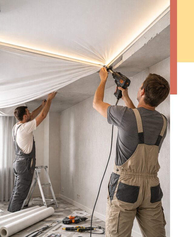 Монтаж натяжного потолка с подсветкой в Павлово от 963 руб. | ОТДЕЛОЧНИК-Пвв