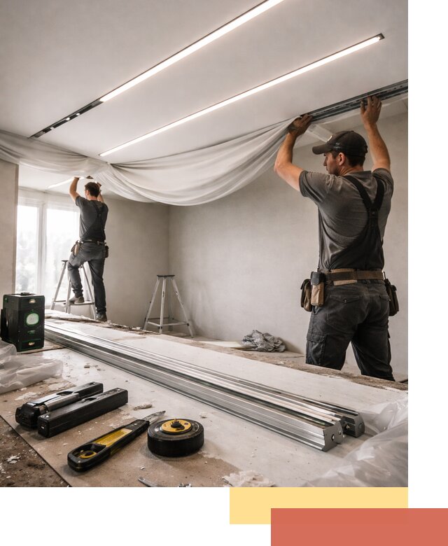 Монтаж натяжных потолков со световыми линиями в Павлово