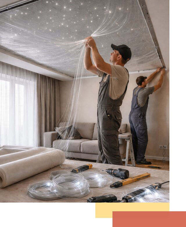 Монтаж натяжного потолка «Звездное небо» в Павлово