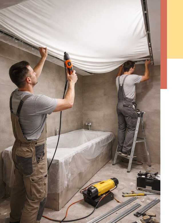 Монтаж натяжного потолка в ванной в Павлово от 1216 руб. под ключ | ОТДЕЛОЧНИК-Пвв