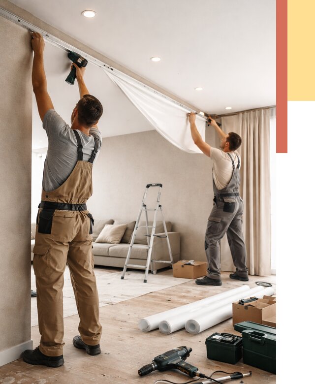 Монтаж натяжного потолка в гостиной в Павлово от 558 руб. | ОТДЕЛОЧНИК-Пвв