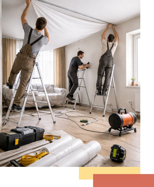 Монтаж натяжного потолка в гостиной в Павлово