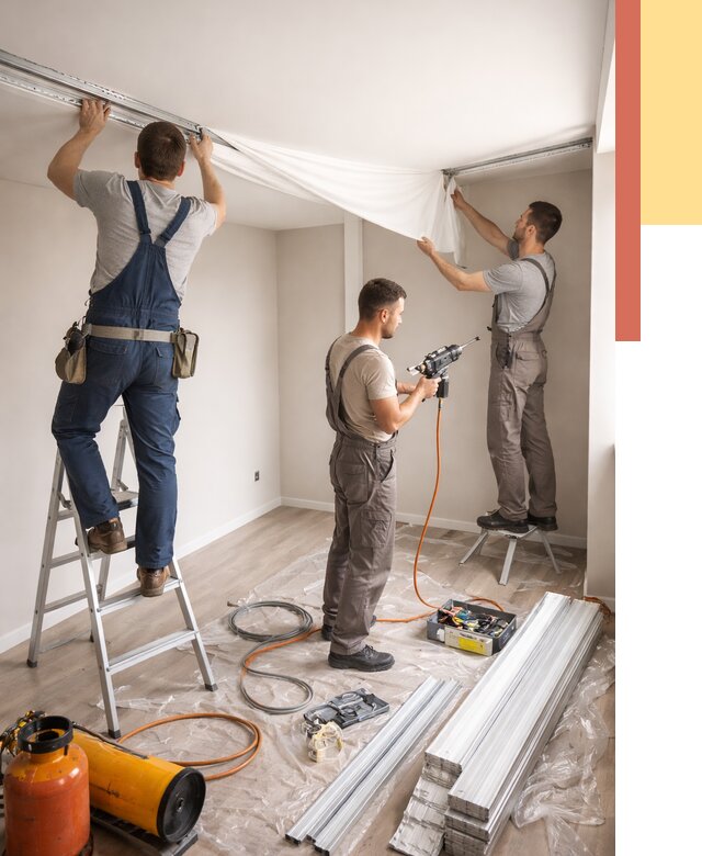 Монтаж натяжного потолка в студии в Павлово от 5575 руб. — быстро и недорого | ОТДЕЛОЧНИК-Пвв