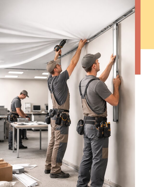 Монтаж натяжного потолка в офисе в Павлово от 456 руб/м² — быстро и недорого | ОТДЕЛОЧНИК-Пвв