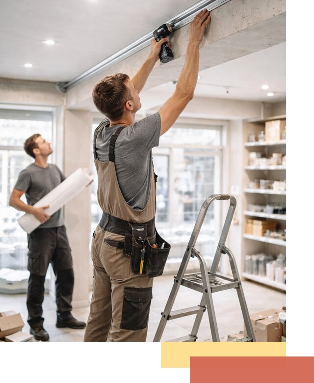 Монтаж натяжных потолков в магазине в Павлово