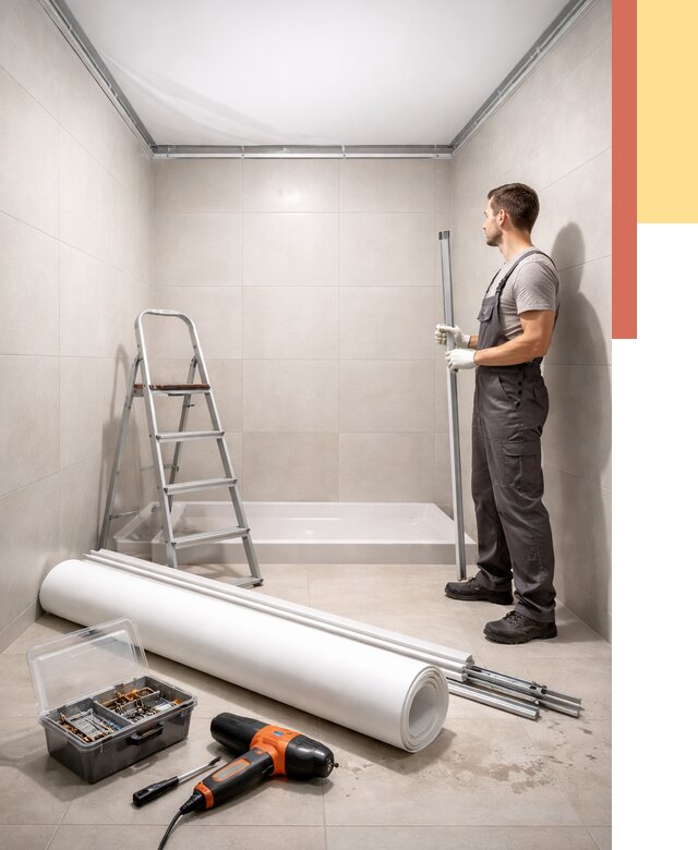 Монтаж натяжного потолка в санузле в Павлово от 1875 руб. — ОТДЕЛОЧНИК-Пвв