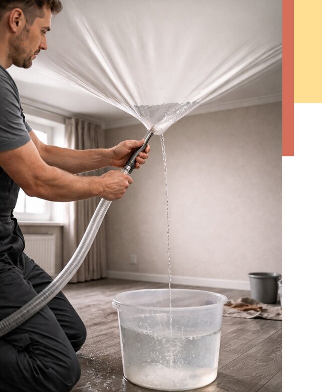 Слив воды с натяжного потолка в Павлово от 2534 руб. быстро и недорого | ОТДЕЛОЧНИК-Пвв