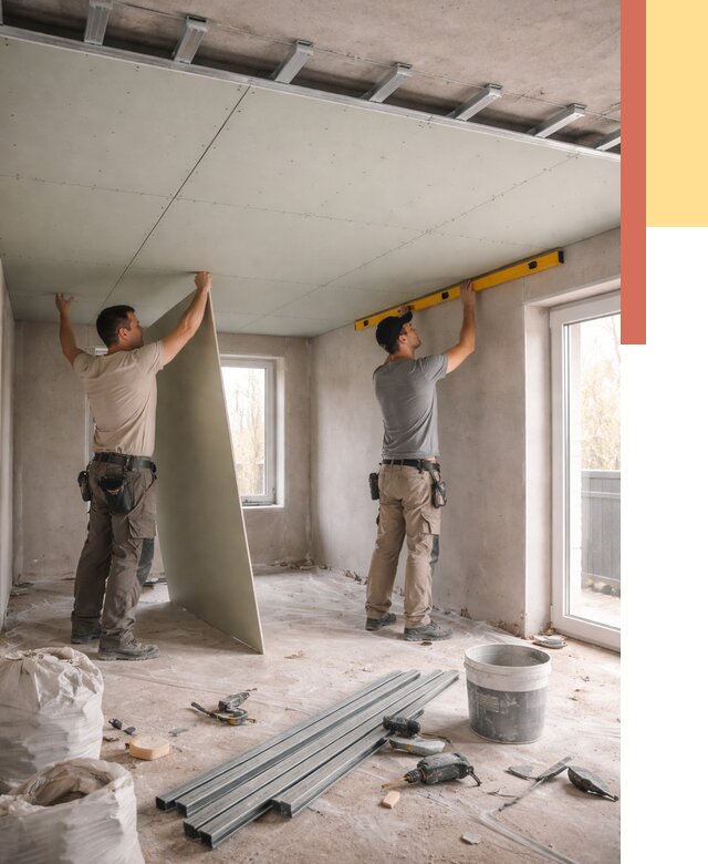 Одноуровневый потолок из гипсокартона в Павлово от 760 руб. — монтаж под ключ | ОТДЕЛОЧНИК-Пвв