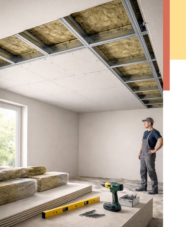 Звукоизоляция потолка ГКЛ в Павлово от 963 руб. — монтаж под ключ | ОТДЕЛОЧНИК-Пвв