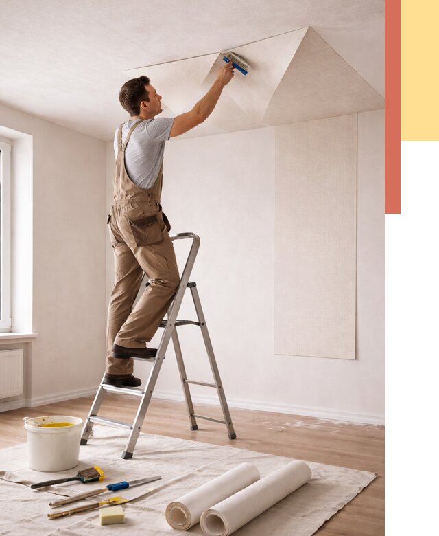 Поклейка обоев на потолок в Павлово от 4562 руб. быстро и недорого | ОТДЕЛОЧНИК-Пвв