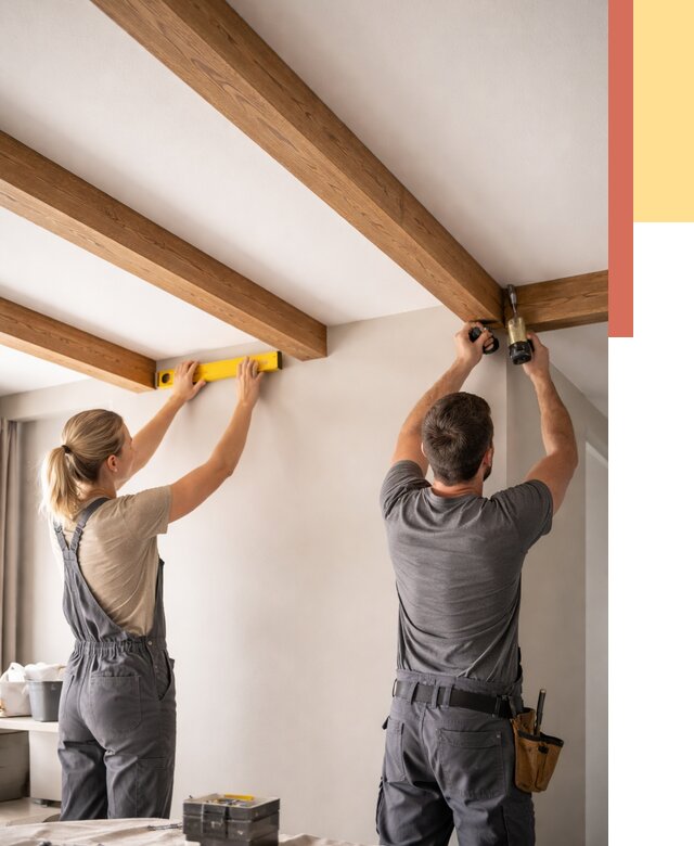 Монтаж декоративных балок на потолок в Павлово от 4258 руб. — ОТДЕЛОЧНИК-Пвв